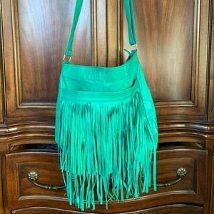 Turquoise 100% genuine Leather fringe tote bag!